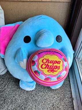 Chupa Chups Blue Plush Elephant Stuffed Toy with Pink Accents